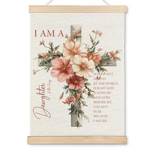 OHDCE Floral Christian Wall Art, Daughter of the King Inspirational Poster Hanger Frame, Religious Bible Verse Canvas Wall Prints Artwork for Home Living Prayer Room Decor, 12x16 Inch - color: Floral Christian