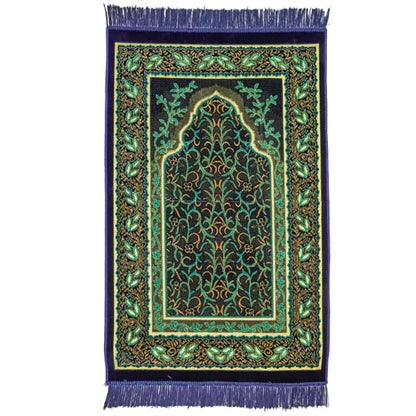 Muslim Prayer Rug, Soft Plush Thin Islamic Prayer Mat, Janamaz, Sajada, Praying Carpet, Islamic Gift, Foldable Portable Turkish Prayer Mat for Men&Women, Lightweight Travel Prayer Rug, 26"x43" - color: Jeddah / Navy