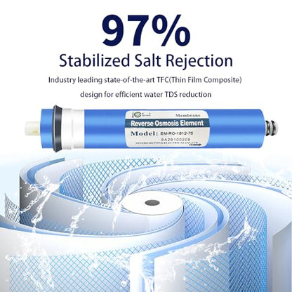 Huining Reverse Osmosis Membrane RO Membrane Housing Kit with 1/4 Quick Connector,Check valve,Water Pipe,Wrench Whole Set for Residential Household Hospital Water Filtration System (75GPD) - style: 75GPD kit