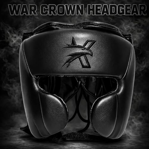 Premium Cowhide Leather Boxing Headgear Open Face with Cheek Protection, Grain Cowhide Leather, Shock Absorbing Padding, Adjustable Sparring Helmet for MMA Muay Thai Kickboxing - size: Small-Medium