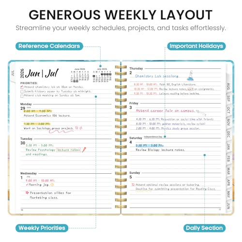 Planner 2026–2027, Academic Monthly Weekly Spiral Calendar, July 2026 – June 2027, Hardcover Agenda Notebook with Tabs, 6.3" x 8.5", Perfect for Students, Teachers, School & Daily Planning - Beach Pups - color: S-Beach Pups, size: (6.3"x8.5")a5