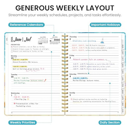 Planner 2026–2027, Academic Monthly Weekly Spiral Calendar, July 2026 – June 2027, Hardcover Agenda Notebook with Tabs, 6.3" x 8.5", Perfect for Students, Teachers, School & Daily Planning - Beach Pups - color: S-Beach Pups, size: (6.3"x8.5")a5