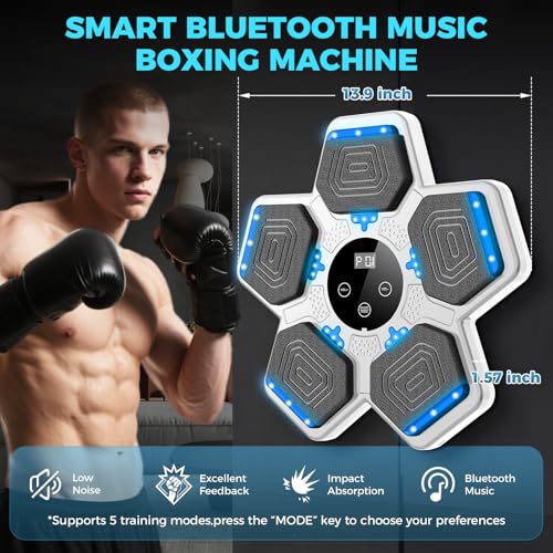 LOLBOX 2026 Music Boxing Machine for Adults and Kids, Smart Bluetooth Boxing Training Equipment with Gloves Wall Mounted, Workout Punching Machine for Home,Office and Gym - color: Off White