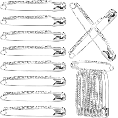 10pcs Rhinestone Safety Pins, Sparkly Rhinestone Decorative Pins for Clothing, Classic Crystal Brooch for Scarf Shawl Jeans Sweaters Dresses- Silver - color: Silver-10pcs
