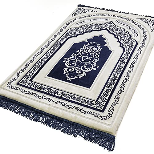 Modefa Foam Padded Prayer Rug | Thick Prayer Mat with Knee Cushion Memory Foam Prayer Mats | One Inch Thick Soft Velvet Islamic Praying Mat Luxury (Blue) - color: Blue