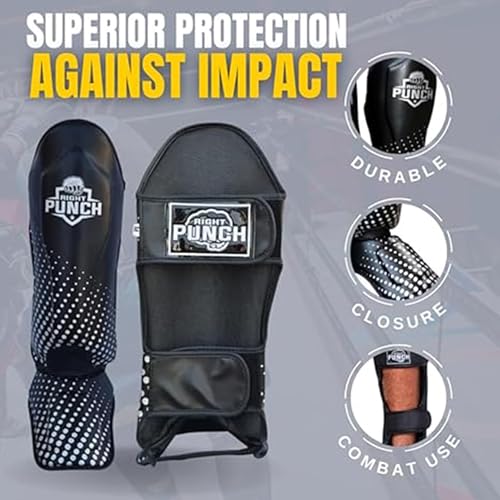 PU Leather Shin Guards for Kickboxing, MMA, Muay Thai Training, Protective Shin Pads - color: Black\Silver, size: X-Large
