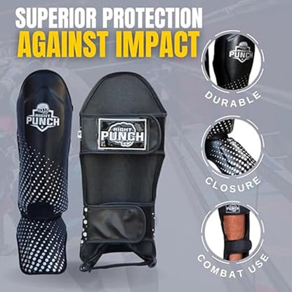 PU Leather Shin Guards for Kickboxing, MMA, Muay Thai Training, Protective Shin Pads - color: Black\Silver, size: X-Small