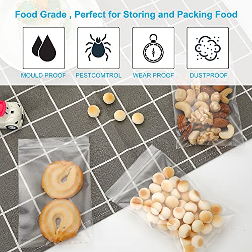 200 Pcs Small Plastic Bags, 3 x 4 inch Jewelry clear plastic bags, Resealable Zipper, Transparent clear zip Bag gies for Small Business, Storage, Candy - size: 3" x 4"