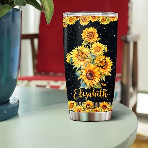 Personalized Inspirational Gifts for Women 20oz Stainless Steel Insulated Sunflower Coffee Cup Travel Mug Tumbler with Lid Gift for Mom Wife Daughter Christmas Birthday Mother's Day Valentine - color: Sunflower