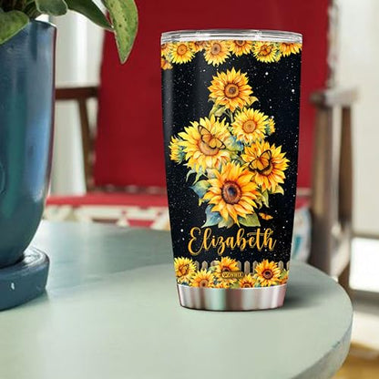 Personalized Inspirational Gifts for Women 20oz Stainless Steel Insulated Sunflower Coffee Cup Travel Mug Tumbler with Lid Gift for Mom Wife Daughter Christmas Birthday Mother's Day Valentine - color: Sunflower