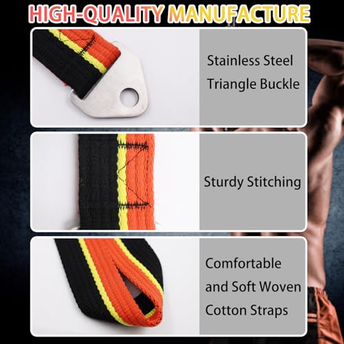 Double-Sewn Thick Arm Wrestling Training Strap with Stainless Steel Triangular Buckle – Durable Arm Wrestling Belt for Free Weights and Cable Machine Training - color: Orange