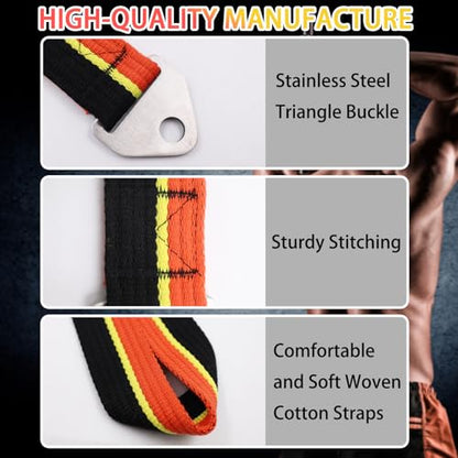 Double-Sewn Thick Arm Wrestling Training Strap with Stainless Steel Triangular Buckle – Durable Arm Wrestling Belt for Free Weights and Cable Machine Training - color: Orange