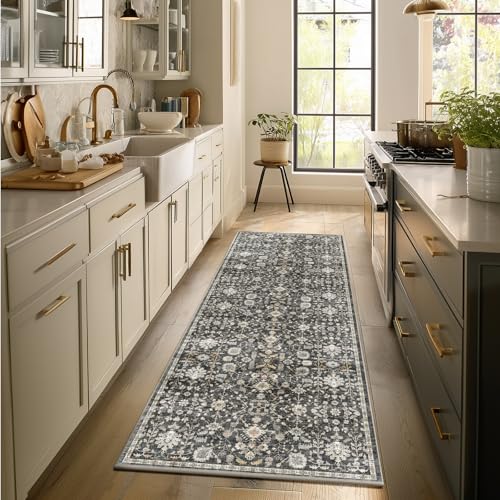 Machine Washable Hallway Runner Rug: 2'x6' Kitchen Rugs - color: Black/Gold/Multi, size: 2' x 6' (Rectangular)