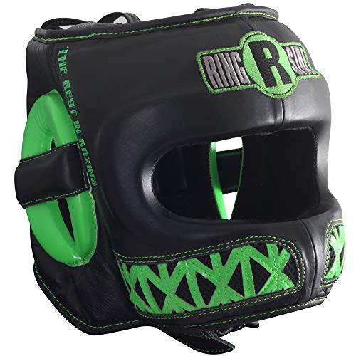 Ringside Youth Deluxe Face Saver Boxing Muy Thai MMA Sparring Head Protection Kids Headgear - color: Black/Lime, size: Large