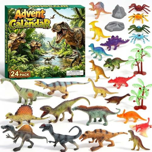 SWIND 2026 Christmas Advent Calendar, 24 Day Dinosaur Countdown with 24 Unique Dinosaur Figures, Prehistoric World Toy Set, Xmas Surprise Gift - color: Green