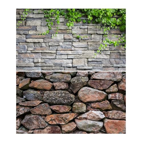 2 Packs Rock Wall Aquarium Background Stone Brick Wall Green Climbing Plants Reptile Tank Background Natural Rocky Fish Tank Backgrounds Rocky Walls Pattern Reptile Enclosure Backgrounds 24x16in - color: Brown_Grey, size: 24(W)x16(H)in