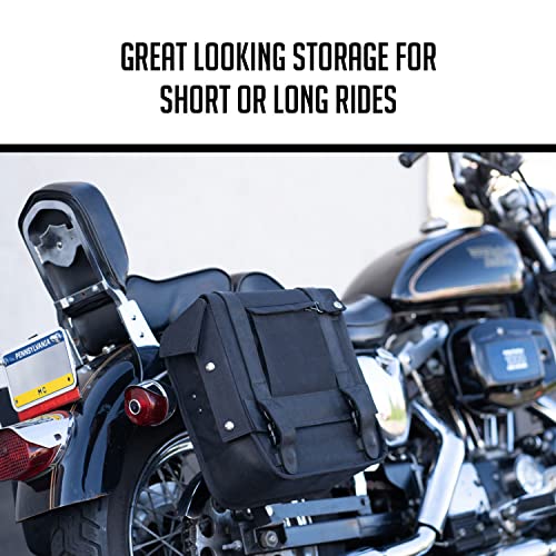 BURLY Brand Voyager Throw-over Saddlebag - Genuine Leather Dual Bags, For Harley Davidson and Most Motorcycles - Black (B15-1002B)