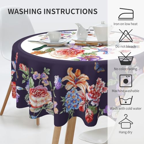 Hummingbird Tablecloth Spring Summer Round Table Cover Washable Table Cloth for Home Kitchen Party Picnic 60 Inch - color: Hummingbird