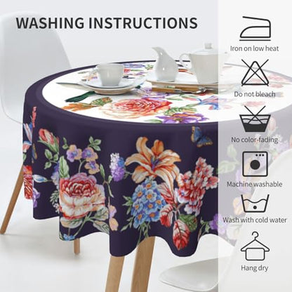 Hummingbird Tablecloth Spring Summer Round Table Cover Washable Table Cloth for Home Kitchen Party Picnic 60 Inch - color: Hummingbird