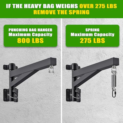 BeneLabel Heavy Bag Hanger for Punching Bag Beam Mount Hardware 360° Rotation Boxing Bag Ceiling Mount I-Beam Hanger for Hanging Heavy Punching Bags Wall Hangers - color: 24" Black wall hanger with spring