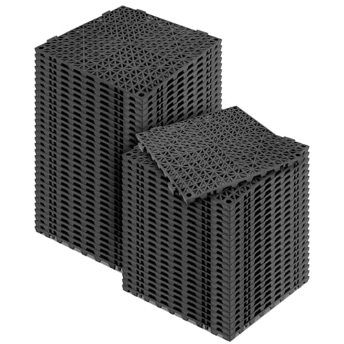 Modular Interlocking Cushion 55 Pack 11.8" x 11.8" Rubber Floor Tiles Non-Slip Splicing Drainage Mats for Deck, Pool, Outdoor Shower, Patio, Balcony, Indoor Bathroom, Kitchen, Yard (Black) - size: 55 PCS
