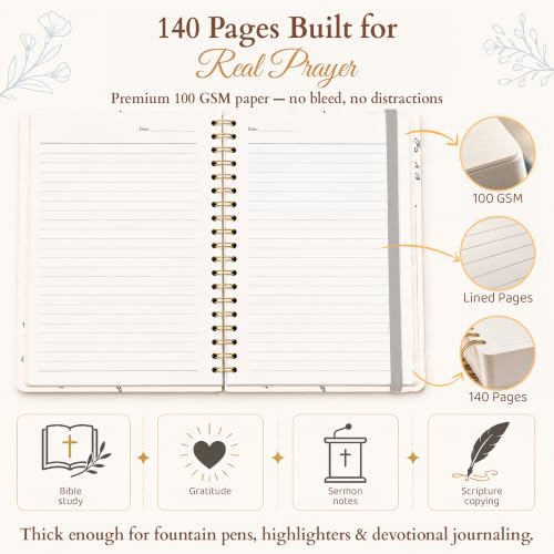 Hardcover Blank Christian Notebook – 140 Pages – Psalm 23:1 | Lined Pages with Bible Verse Cover – Inspirational Writing Spiral Notebook for Bible Study, "Lord is my Shepherd" - color: Shepherd_Cream