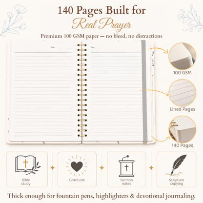 Hardcover Blank Christian Notebook – 140 Pages – Psalm 23:1 | Lined Pages with Bible Verse Cover – Inspirational Writing Spiral Notebook for Bible Study, "Lord is my Shepherd" - color: Shepherd_Cream
