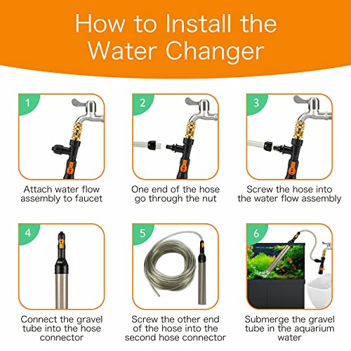 hygger Upgrade Aquarium Water Changer Kit, Semi-Automatic Fish Tank Gravel Cleaner, with 49 FT Water Hose, Flow Control Valve - size: 49FT