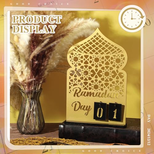 DoubleFill 라마단 달력 세트 라마단 재림절 달력 30일 나무 이드 무바라크 DIY 카운트다운 캘린더 라마단 장식 선물 라마단 테이블 장식 라마단 파티 이슬람 무슬림 액세서리(골드) - color: 골드.