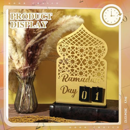 DoubleFill 라마단 달력 세트 라마단 재림절 달력 30일 나무 이드 무바라크 DIY 카운트다운 캘린더 라마단 장식 선물 라마단 테이블 장식 라마단 파티 이슬람 무슬림 액세서리(골드) - color: 골드.