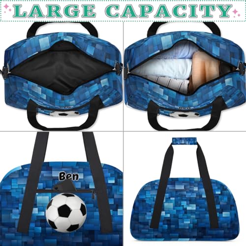 Personalized Sports Bag for Boys, Soccer Blue Geometric Pattern | Personalized Named Practice Travel Overnight Training Bag - color: Color 19