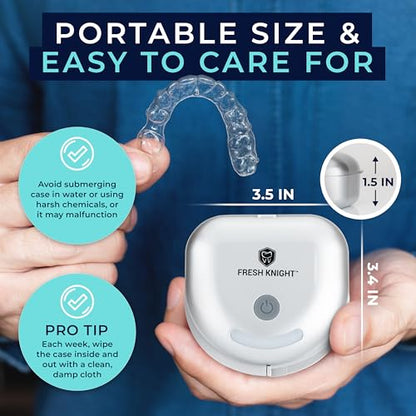 FRESH KNIGHT UVC Retainer Cleaner & Denture Cleaner - UV Retainer Case - Ideal for Invisalign & Mouth Guards - White UV Retainer Container - Convenient Travel Size - color: Platinum UV