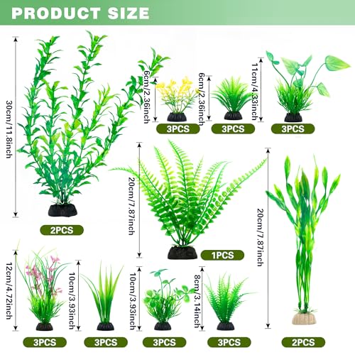 Ameliade Aquarium Artificial Plastic Plants Large Fish Tank Decor, 26PCS | Green Aquarium Decorations, Soft Goldfish Betta Big Tank Accessories, Fish Bowl Tall Ornaments