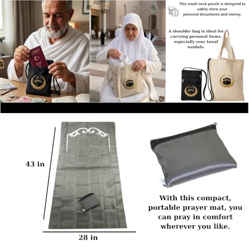 11 Piece Hajj Umrah Ihram Set for Men, Premium Turkish Cotton Ihram Towels 43x87 Inches, Muslim Pilgrimage Essentials Kit with Belt, Prayer Mat, Tasbih & Bags