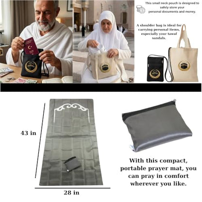 11 Piece Hajj Umrah Ihram Set for Men, Premium Turkish Cotton Ihram Towels 43x87 Inches, Muslim Pilgrimage Essentials Kit with Belt, Prayer Mat, Tasbih & Bags