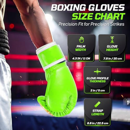 Flexzion Boxing Gloves for Kids 4oz – Training Punching Bag Mitts, Kid Boxing Gloves with Faux Leather & Wrap-Around Wrist Protection for Boys & Girls Ages 3-8 Years - color: Green Blaze