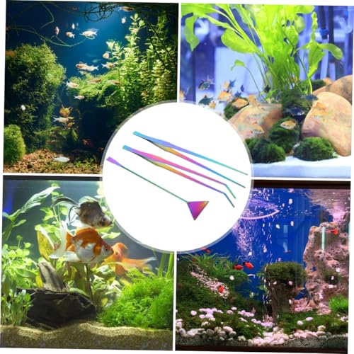COLLBATH 3Pcs Plated Stainless Steel Tools Set Straight Tweezers Curved Tweezers Flat Spatula for Aquatic Plant Care and Fish Tank Decoration