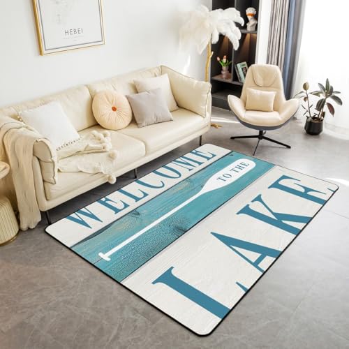 jejeloiu Lake Rules Welcome Area Rug Bedroom Living Room 5x7 - color: Multi 07, size: 5' x 6'6"