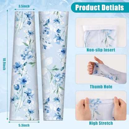 Bebila Gardening Sleeves for Women Farm UV Sun Protection Anti-Scratch Cooling Sleeves with Thumb Hole Arms Cover Outdoors - color: Blue Rose