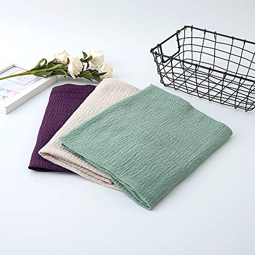 EVQ 여성용 부드러운 면 헴프 스카프 랩 롱 히잡 스카프 - color: 다크 퍼플+라이트 그린+밀키 화이트