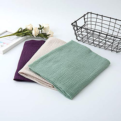 EVQ 여성용 부드러운 면 헴프 스카프 랩 롱 히잡 스카프 - color: 다크 퍼플+라이트 그린+밀키 화이트