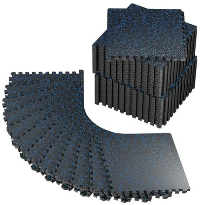 PRAISUN 0.56" Rubber Top Gym Flooring, Heavy Duty Interlocking Gym Mats for Home Gym, Non-Slip Workout Mat, 24 x 24in Large Gym Floor Mat, Protect Floors from Equipment, 144 Sq Ft, Black/Blue - size: 36 Tiles (144 Sq Ft)