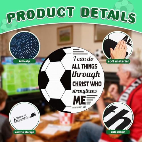35.4Inch Soccer Bath Rug,Washable Soccer Sports Kids Room Rug Doormat,Non-Slip Play Mat Bathroom Rug, Christian Door Mat Floor Carpet, Suitable for Living Room Entryway Bathroom Kitchen Bedroom