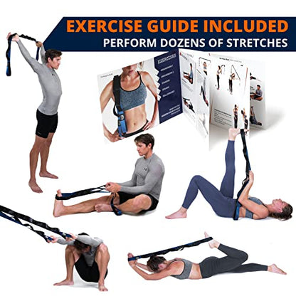 Brazyn Mobility Stretching Strap | Multi-Functional 12-Loop Strap for Stretching, Yoga, Physical Therapy, Pilates, Dance and Gymnastics - color: Navy
