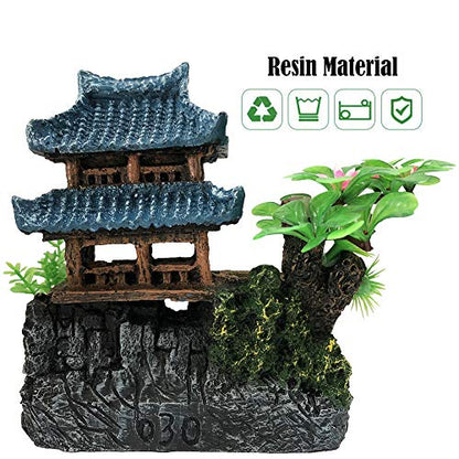 SLOCME Aquarium Classical Resin Castle Decorations - Fish Tank Realistic Details, Green Leaf Aquarium Accessories