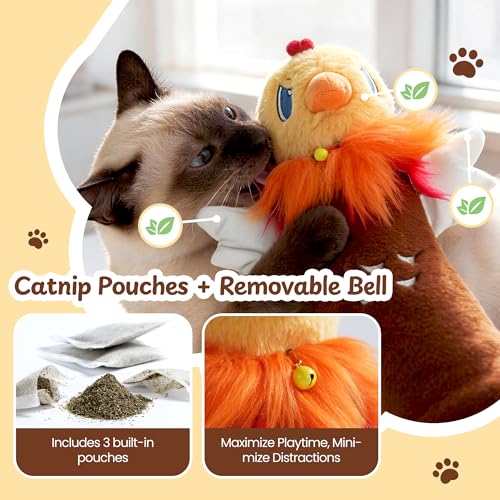 Cat Wrestling Glove, 22 inch Cat Puppet Wrestler with 3 Catnip Pouches & 3 Layer Resistant Protection, Interactive Cat Toy with Removable Bell for Boredom Relief & Mental Stimulation, Chicken - color: Chicken