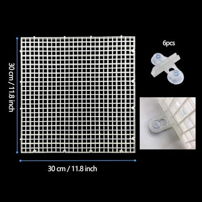 4pcs Aquarium Lid Hood Fish Tank Top Cover Terrarium Lid Plastic Grid Panel Egg Crate Grate with 6 Aquarium Glass Cover Board Clip Fish Tank Lid Anti-Jumping Net Cover (Clear,11.6*11.6inch)