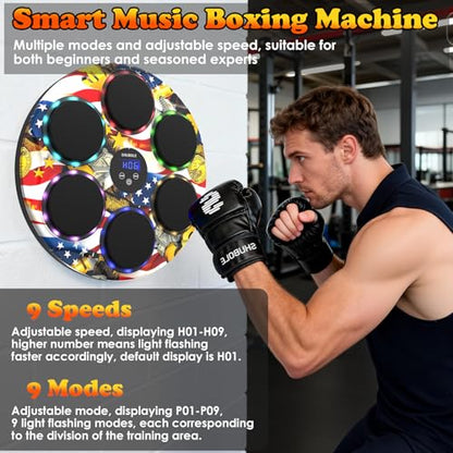 Music Boxing Machine with Gloves - Wall Mounted Punching Trainer for Adults & Kids, 9-Speed Punch Game, Wall Boxing Punching pad, 2025 Upgrade Gifts for Boys Age 6+ - style: US