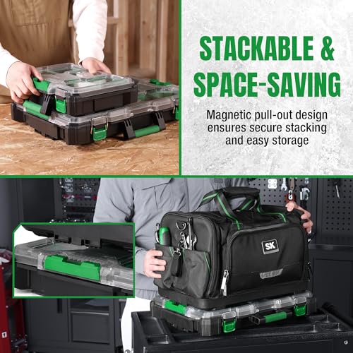 SK 20.5-Inch Small Part Organizer, Portable Tool Box Organizer, IP65 | Stackable Tool Box, 15 Compartments and Removable Dividers, Waterproof & Impact-Resistant, for Small Tools and Accessories - size: 20.5-Inch Small Part Organizer