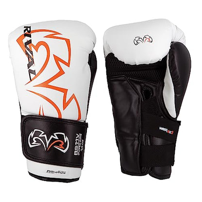 RIVAL Boxing RS11V Evolution Sparring Gloves, Extra-Thick 2” Padding, V-Strap Wrist Lock 2 System, Large Hand Compartment, and 15 Degree Angle Cuff - color: White, size: 14 oz.